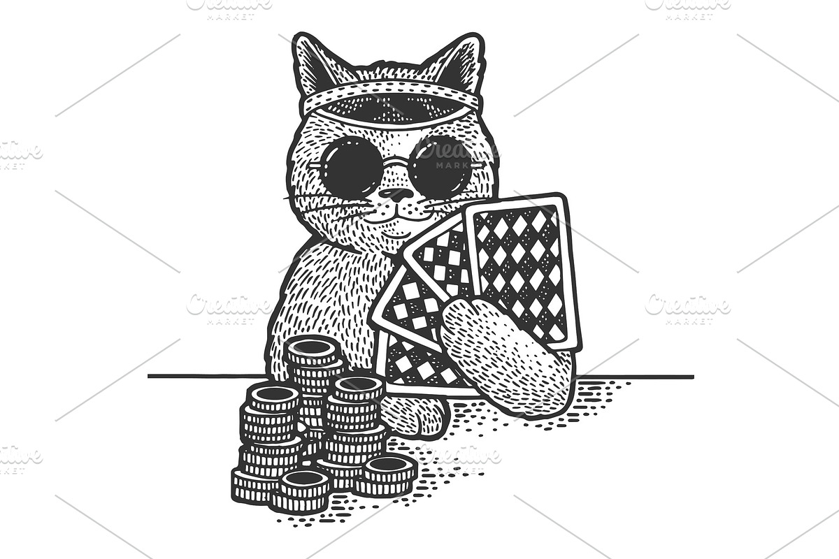 Cat poker player sketch vector in Illustrations - product preview 8