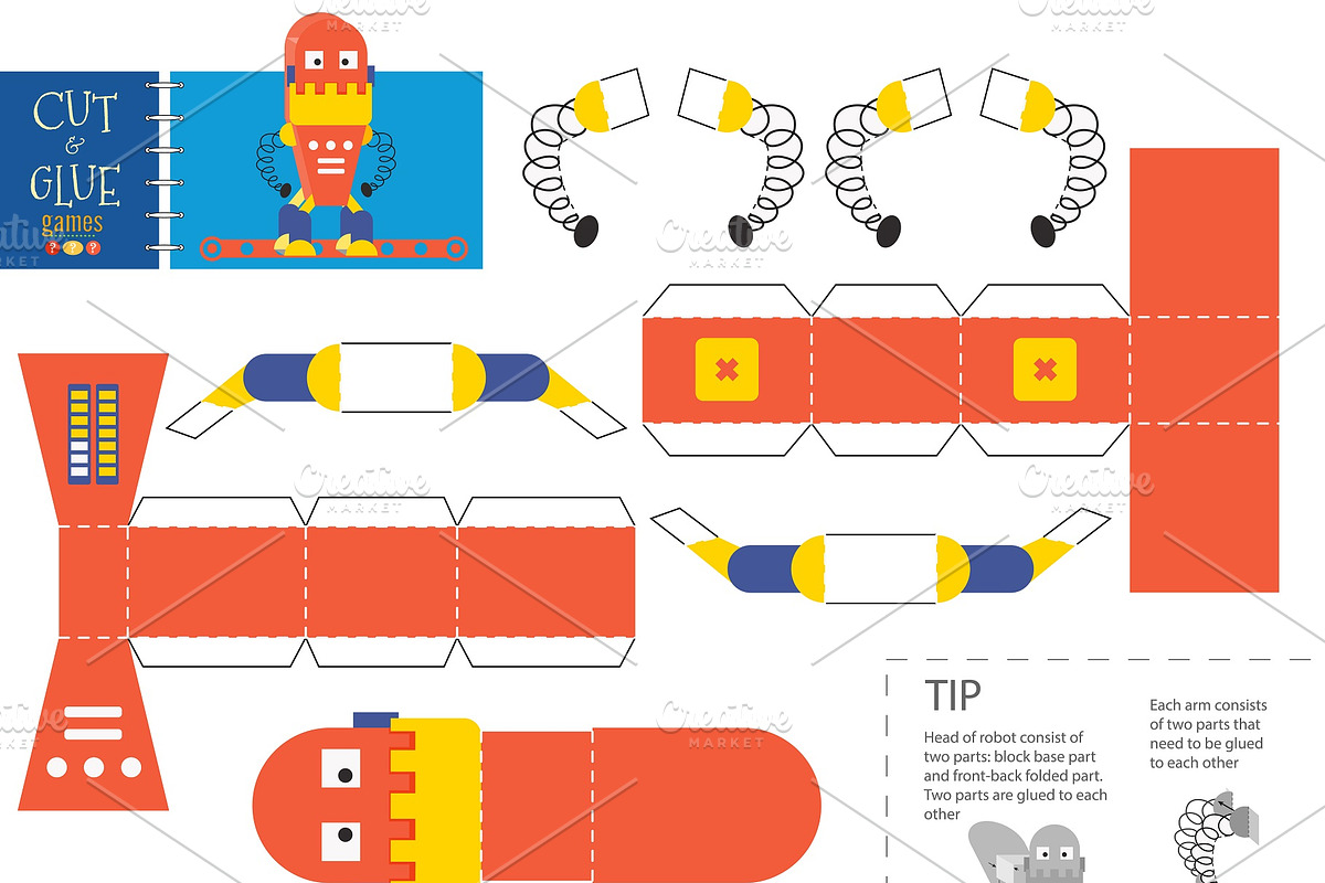 Cut and glue robot toy vector game in Illustrations - product preview 8