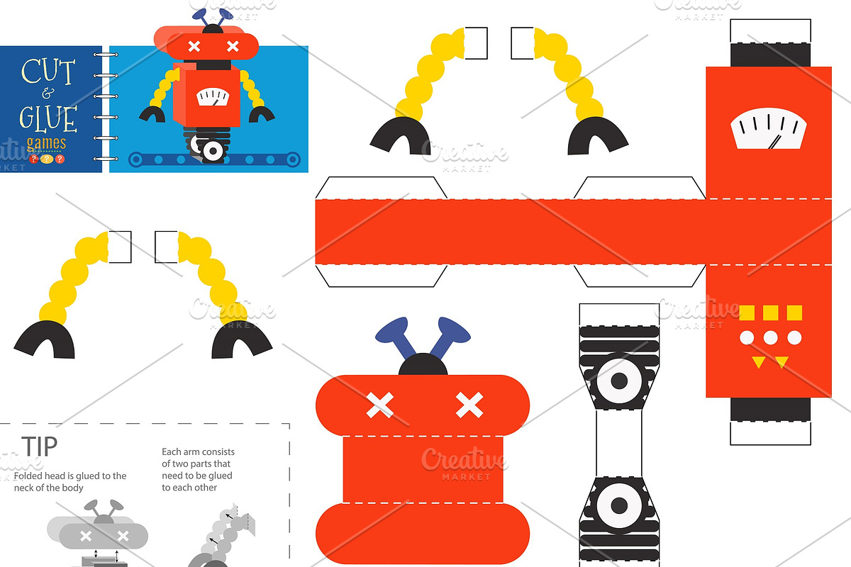 Cut and glue robot toy vector game in Illustrations - product preview 8