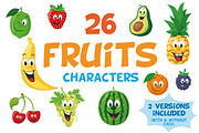 26 Fruit Characters in cartoon style