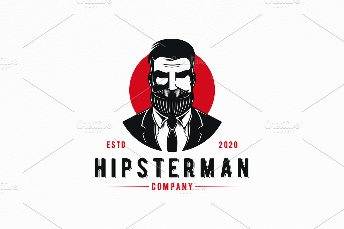 Hipster Man Logo Template in Logo Templates - product preview 8