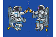 Astronauts drink beer sketch vector