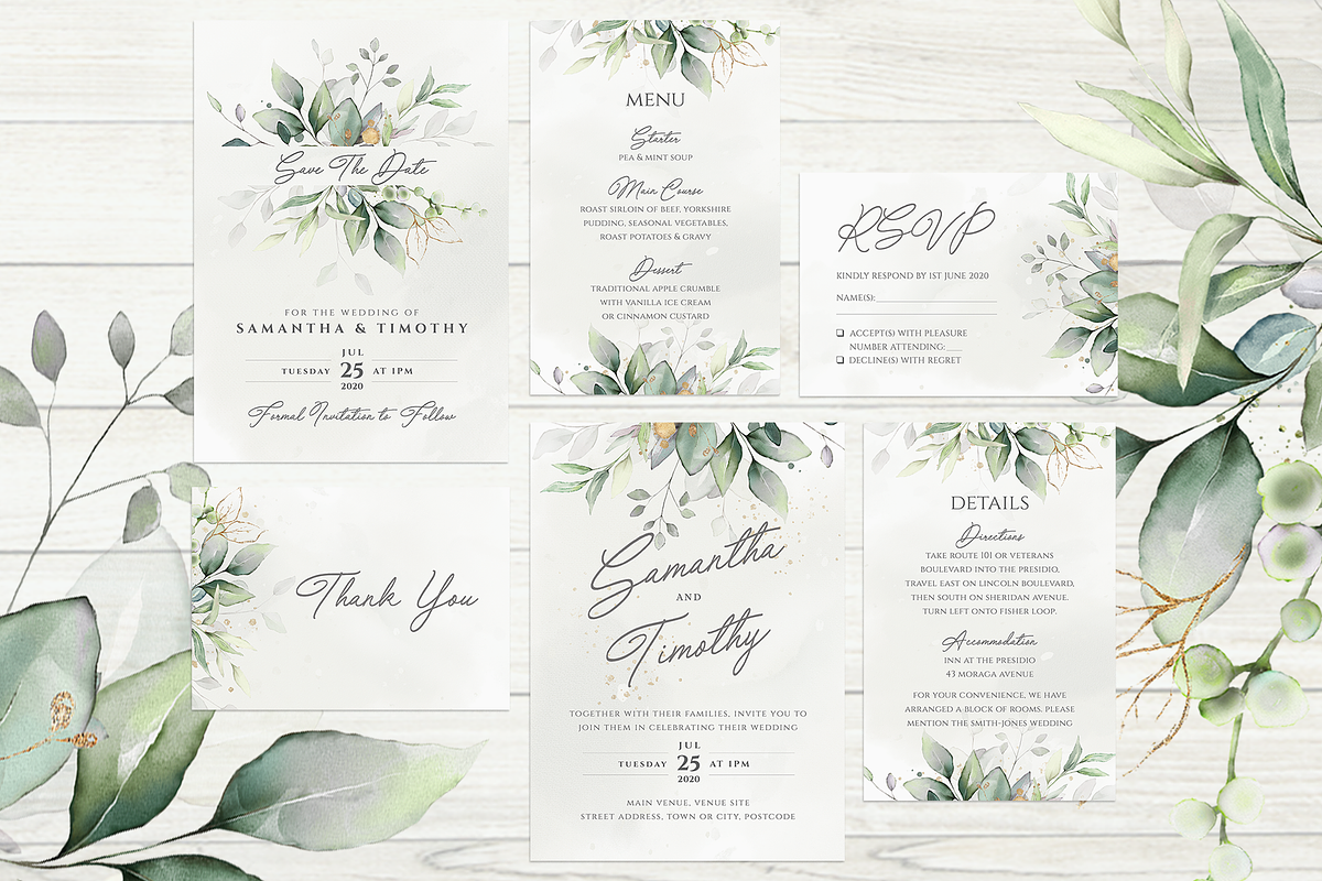 Eucalyptus & Gold Wedding Suite in Wedding Templates - product preview 8