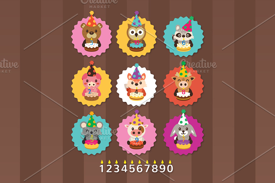Birthday Party Cute Animals Clip Art in Happy Birthday Icons - product preview 8