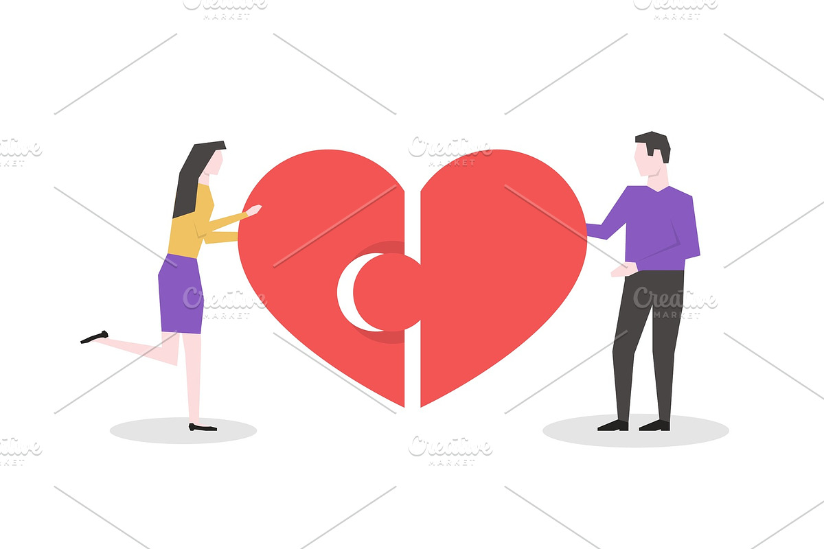 Man and woman connect the two halves in Illustrations - product preview 8