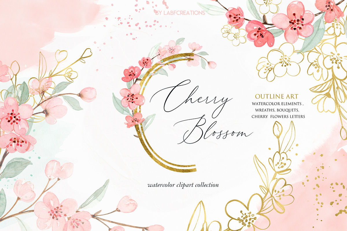 Cherry Blossom Watercolor flowers in Illustrations - product preview 8