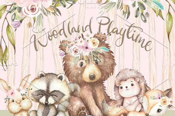 woodland animals clipart watercolor