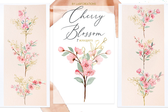 Cherry Blossom Watercolor flowers in Illustrations - product preview 1