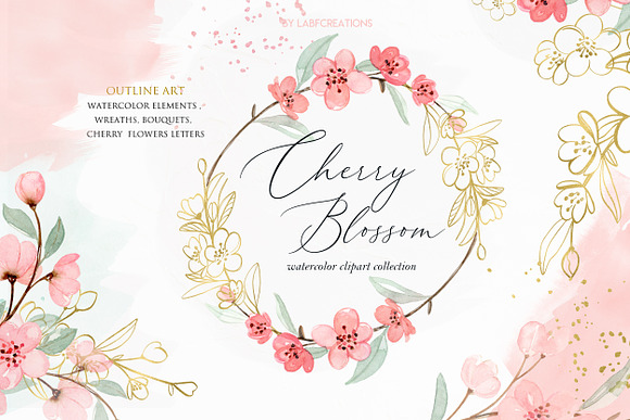 Cherry Blossom Watercolor flowers in Illustrations - product preview 2