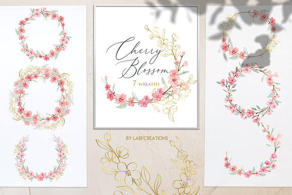 Cherry Blossom Watercolor flowers in Illustrations - product preview 5