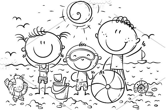 Happy kids at the seaside in Illustrations - product preview 1