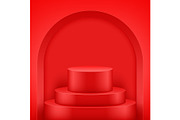 Red Presentation podium with arch