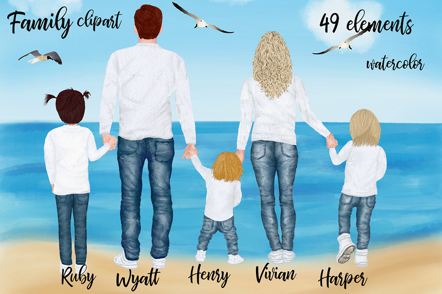 Family clipart,Dad Mom Children in Illustrations - product preview 8