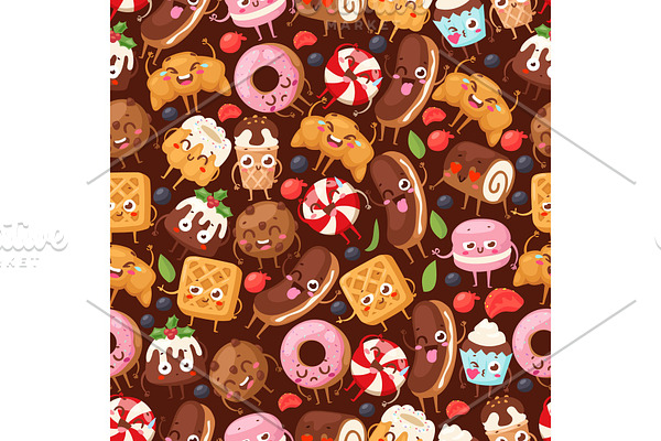Bakery seamless pattern with funny