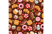 Bakery seamless pattern with funny