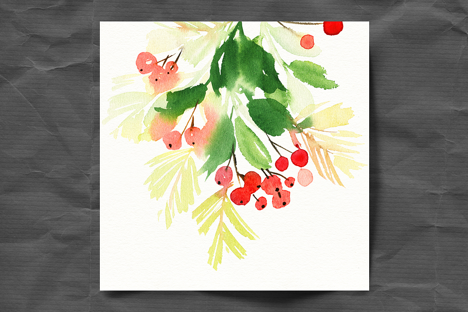 Set of watercolor Christmas cards in Postcard Templates - product preview 8