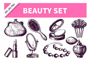 Beauty Cosmetics Hand Drawn Set