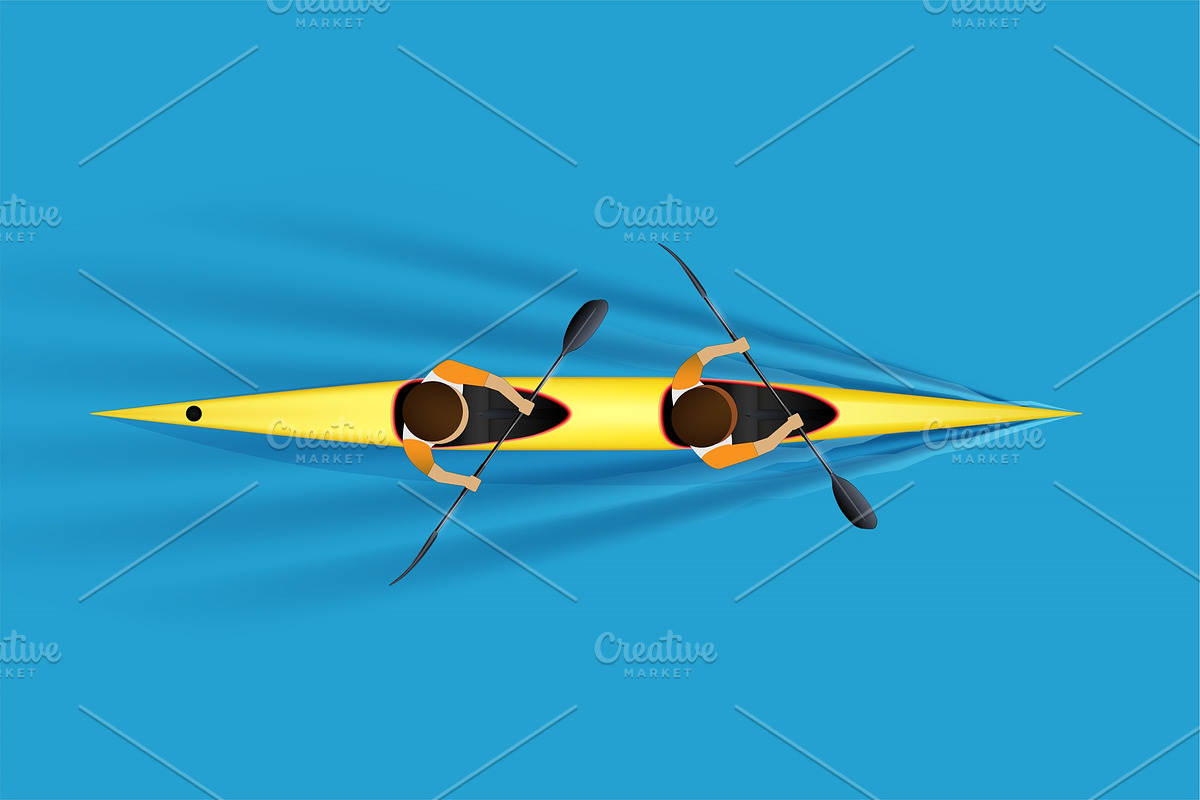 Sprint Double Kayak with paddler in Illustrations - product preview 8