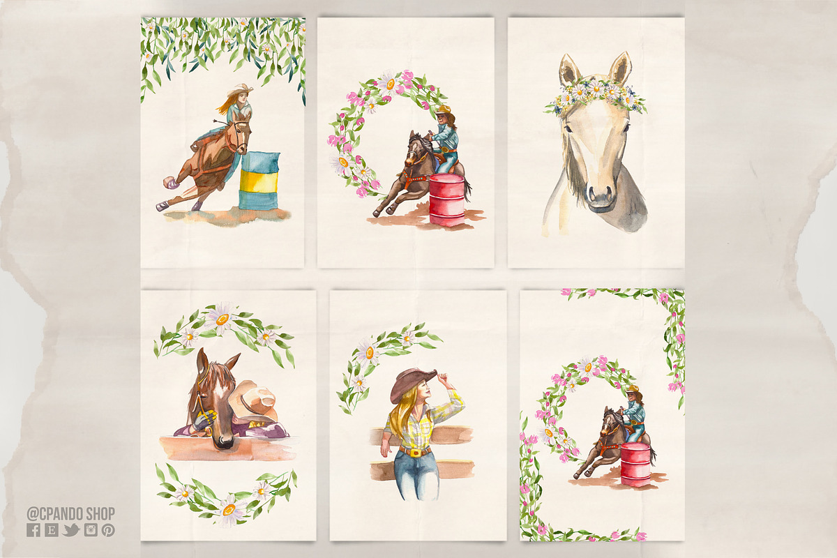 Rodeo girls, Cowgirl clip art in Illustrations - product preview 8