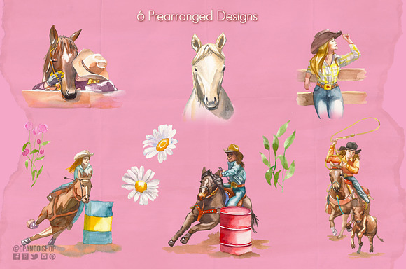 Rodeo girls, Cowgirl clip art in Illustrations - product preview 2