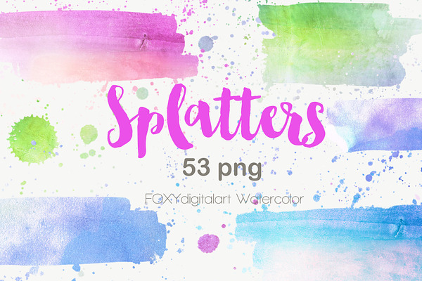 Watercolor splatters paint splashes