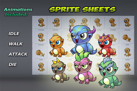 6 Monsters Game Sprites Set in Illustrations - product preview 1