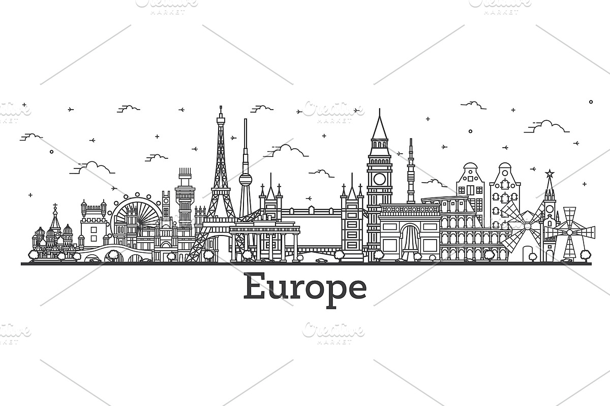 Outline Famous Landmarks in Europe. in Illustrations - product preview 8