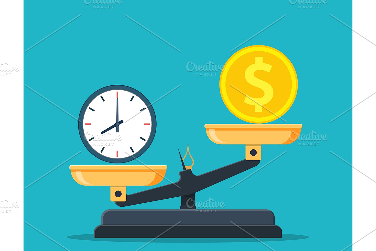 Time vs money on scales in Illustrations - product preview 8