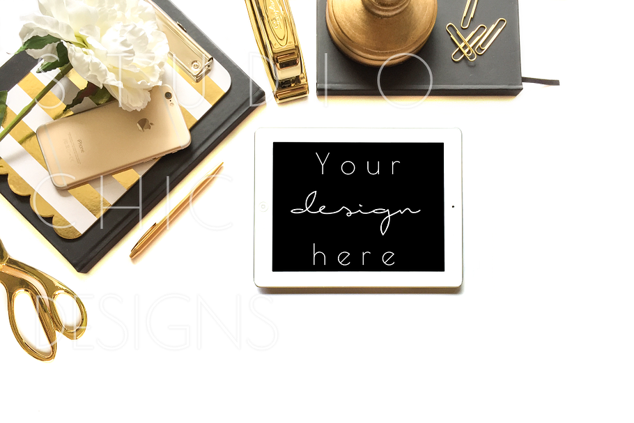 Gold Styled Desktop With iPad in Mobile & Web Mockups - product preview 8