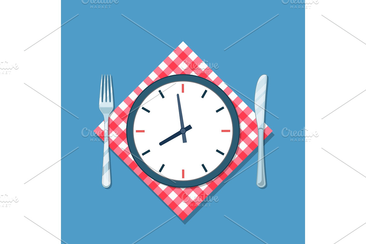 Plate with clock, fork and knife in Illustrations - product preview 8