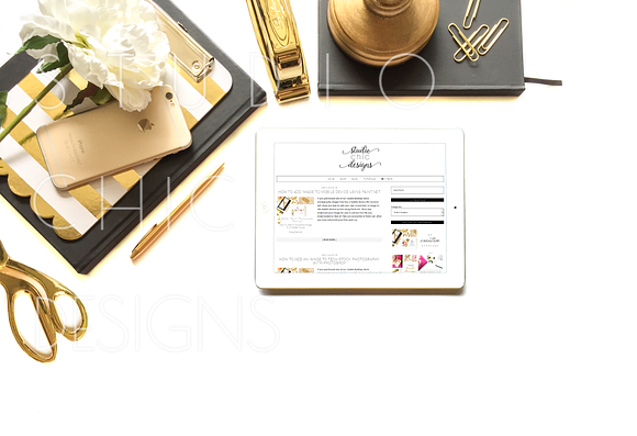Gold Styled Desktop With iPad in Mobile & Web Mockups - product preview 1