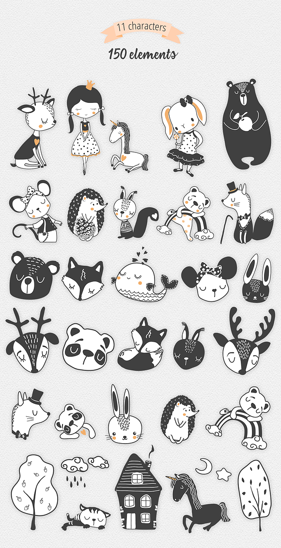 Black and white Illustration Set in Illustrations - product preview 13