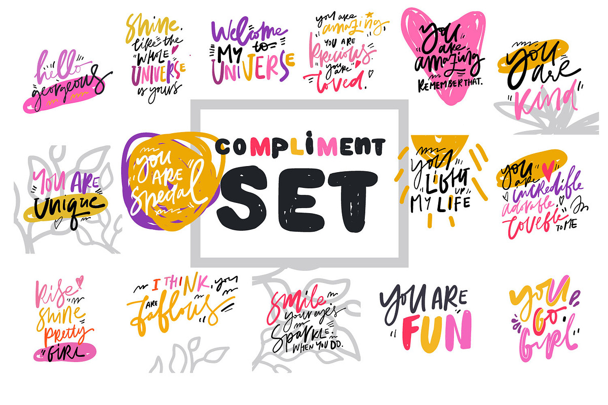 Compliment quotes set in Illustrations - product preview 8