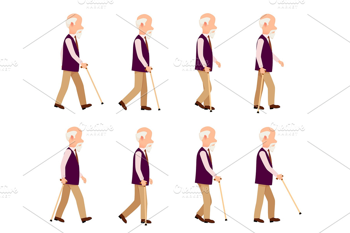 Old Man with Stick. Collection of in Illustrations - product preview 8