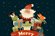 Santa Claus, squirrel and penguin