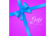 Gift. Blue Wide Ribbon. Bright Bow