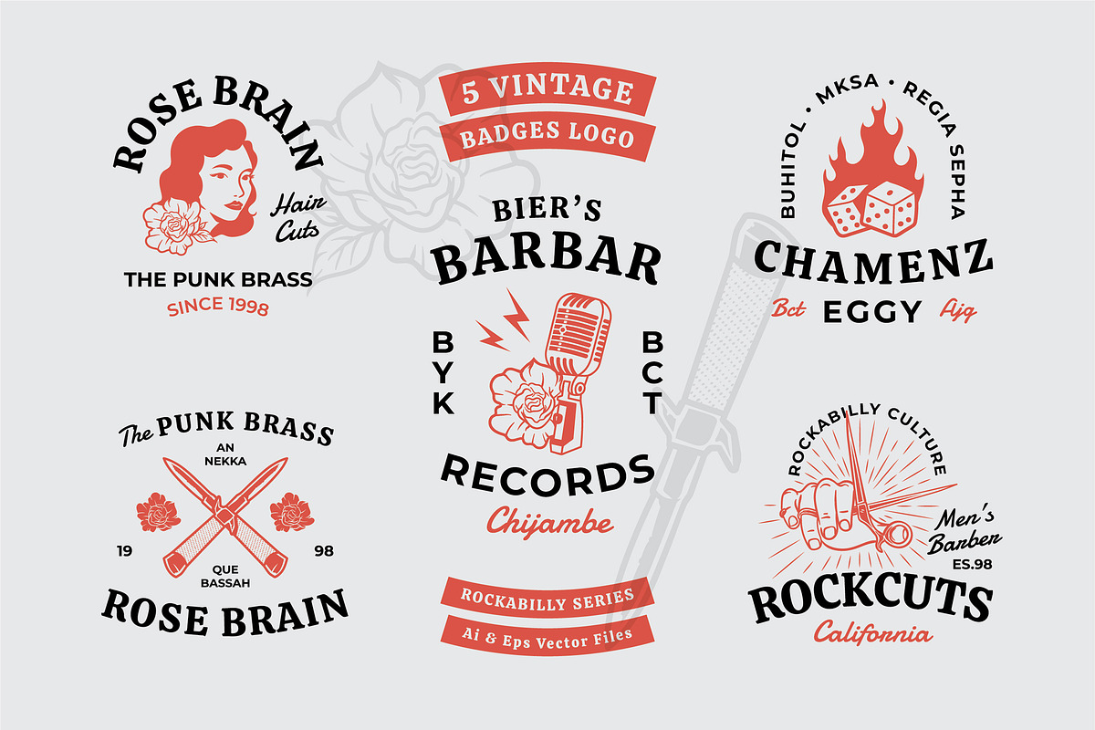 5 Rockabilly Badges in Logo Templates - product preview 8