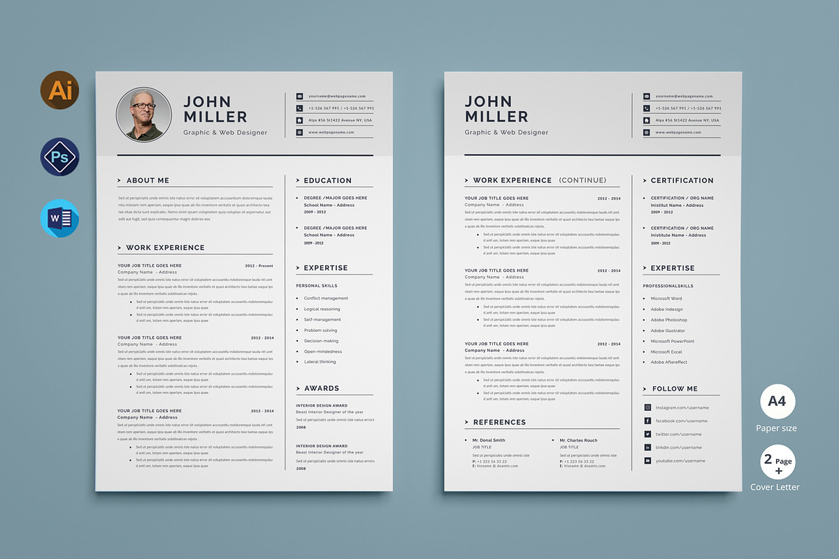 Resume CV (3 page) in Resume Templates - product preview 8