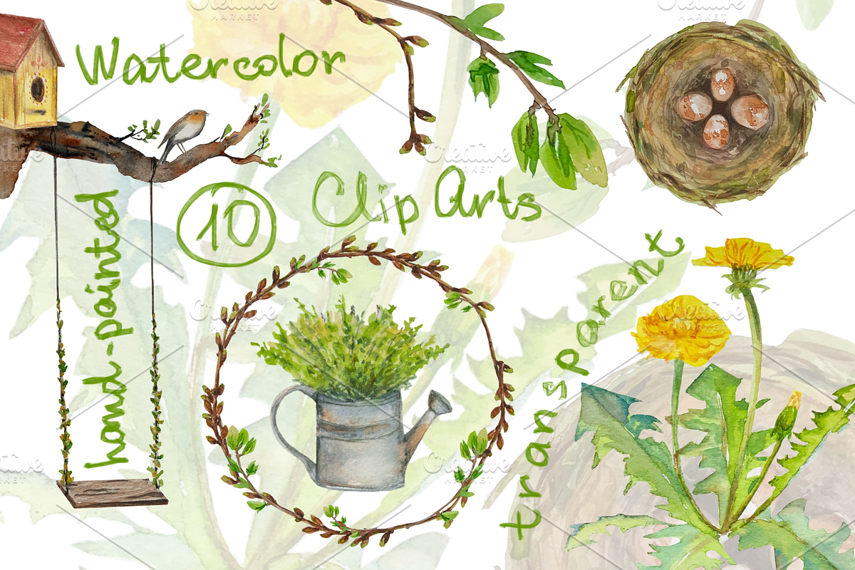 Watercolor Spring Time Clip Art Set in Illustrations - product preview 8
