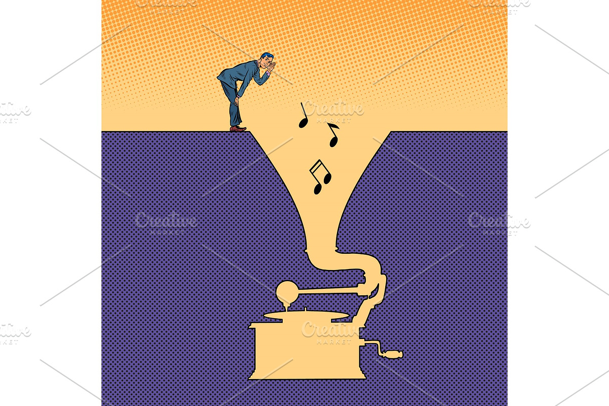 Music. A man listens to an old vinyl in Illustrations - product preview 8