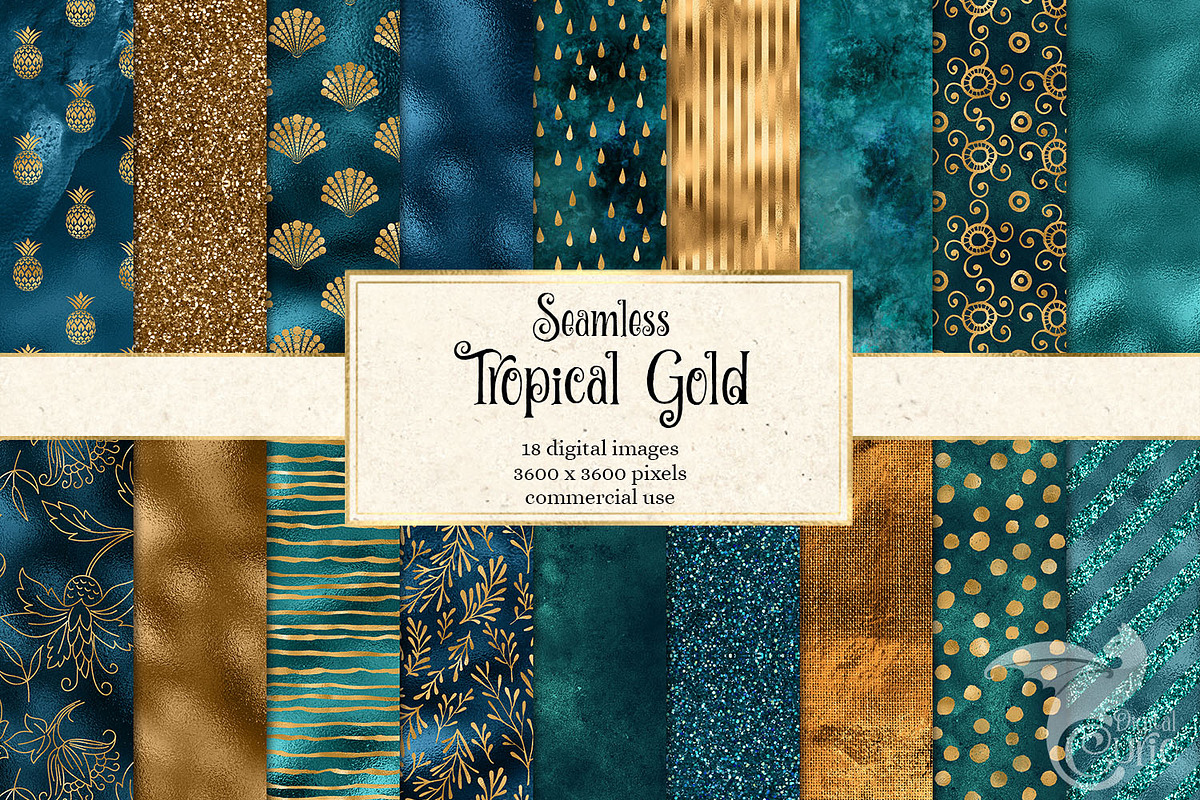Tropical Gold Digital Paper in Textures - product preview 8