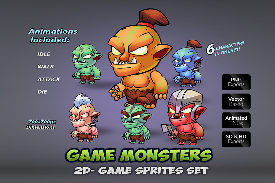 6 Orcs Game Sprites Set in Illustrations - product preview 8