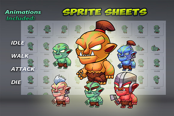 6 Orcs Game Sprites Set in Illustrations - product preview 2