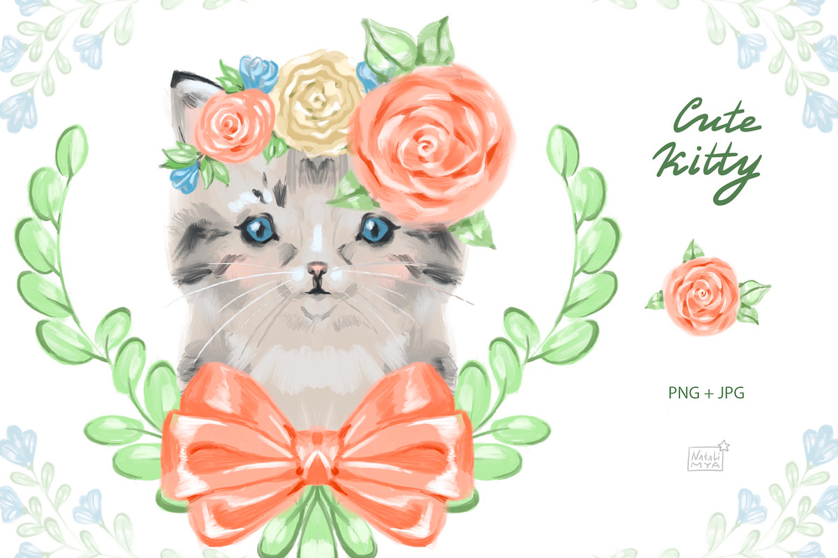 Сute baby cat cliparts in Illustrations - product preview 8