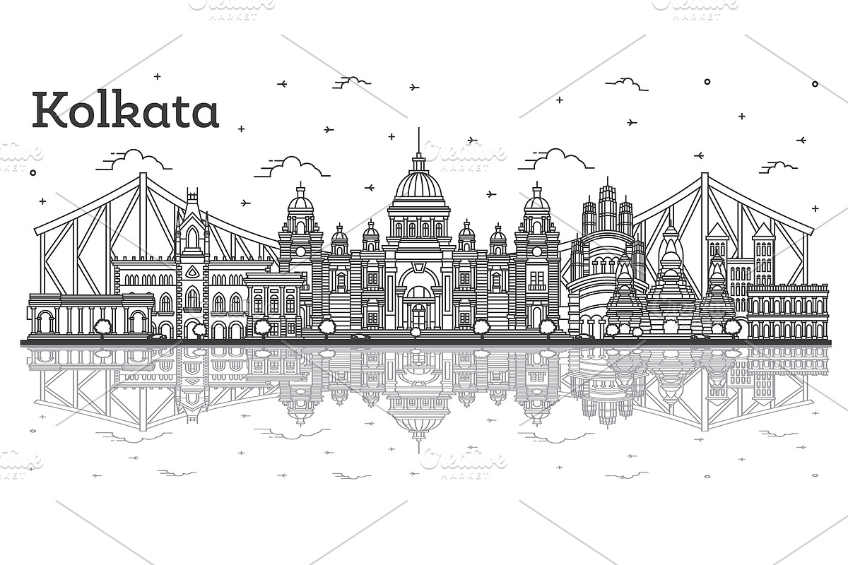 Outline Kolkata India City Skyline in Illustrations - product preview 8
