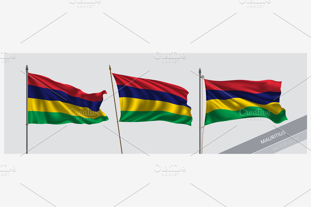 Set of Mauritius waving flag vector in Illustrations - product preview 8