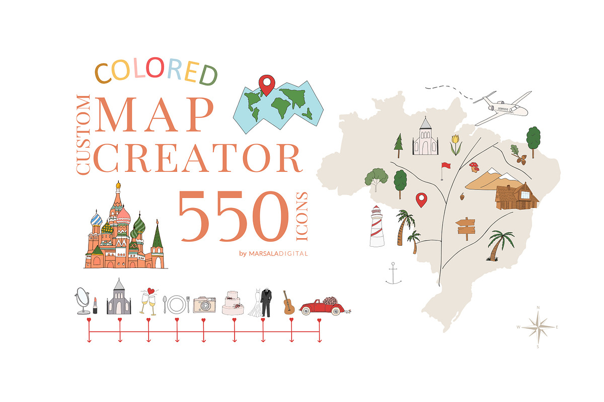 Map Creator Wedding Travel Summer in Illustrations - product preview 8