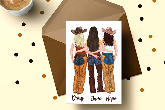 Western girls Cowgirls clipart in Illustrations - product preview 5