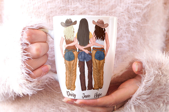 Western girls Cowgirls clipart in Illustrations - product preview 6