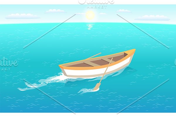 Fishing Boat with oars Leave Trace
